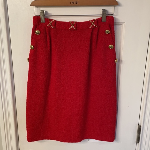Adolfo New York Vintage Skirt w/ Brass Buttons & Chains - Picture 2 of 6